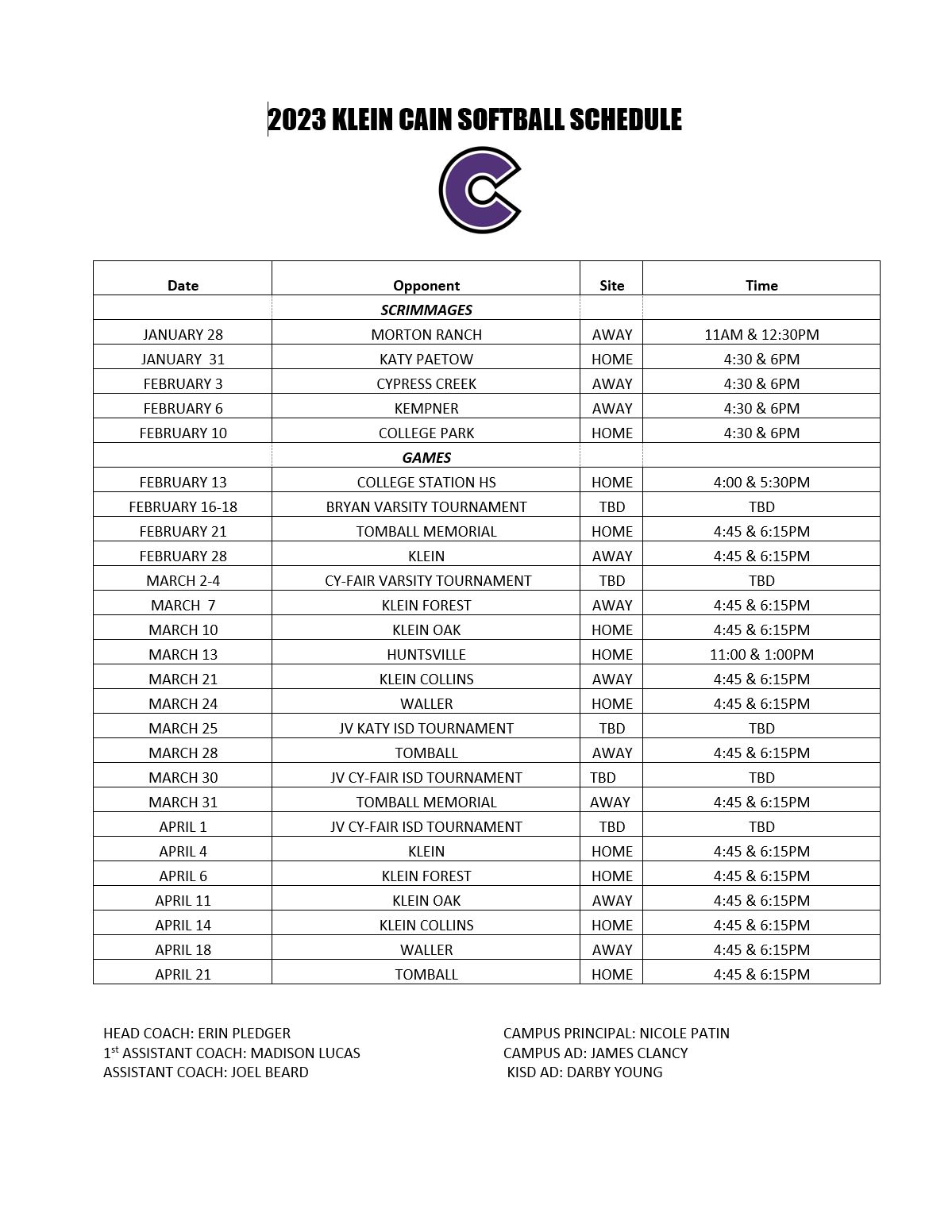 2023 Schedule